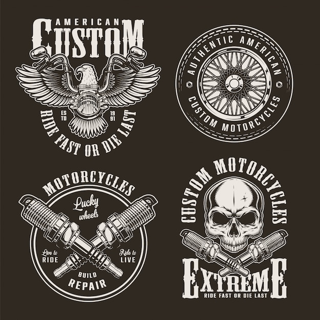 Free vector vintage custom motorcycle labels