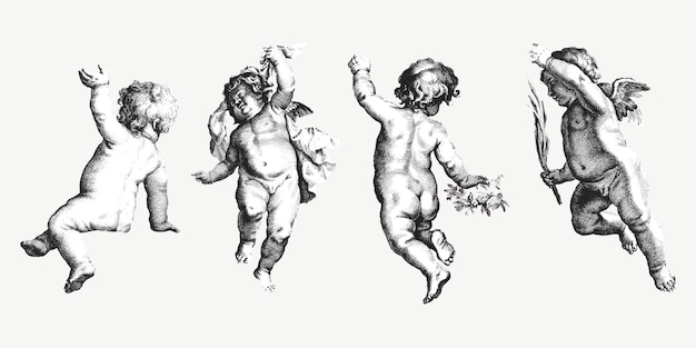 Free vector vintage cute cherub set