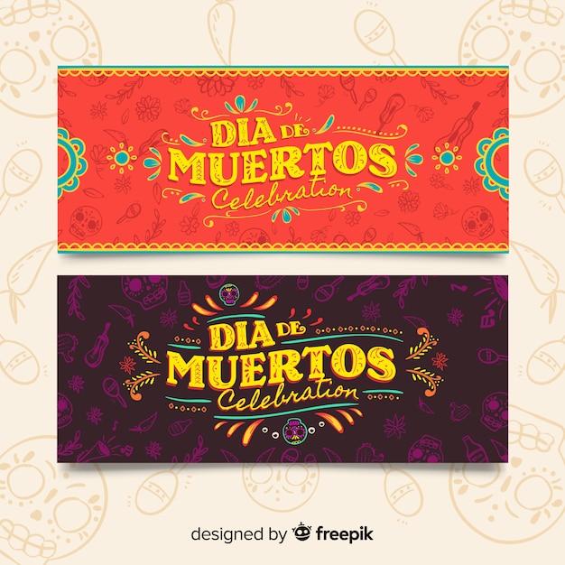 Vintage day of the dead banners