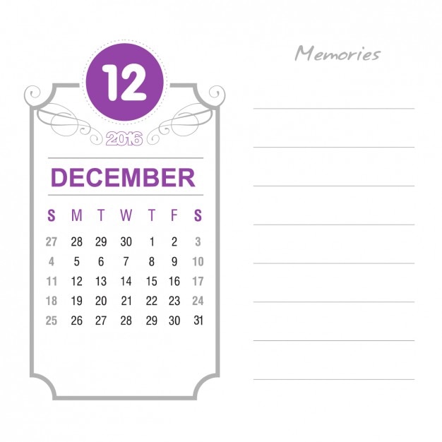 Free Vector vintage december calendar 2016