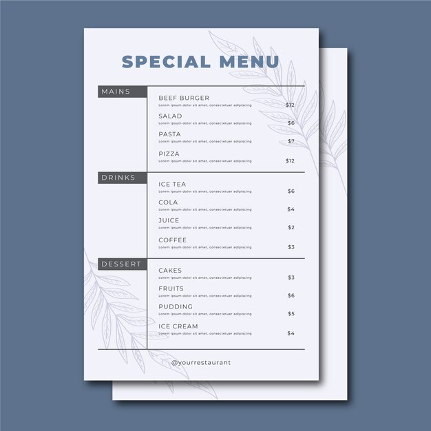 Vintage design restaurant menu