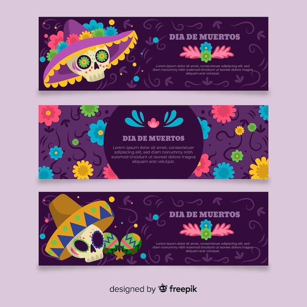 Vintage día de muertos banners template