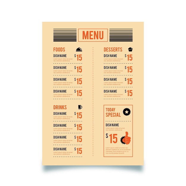 Modello di menu ristorante verticale digitale vintage
