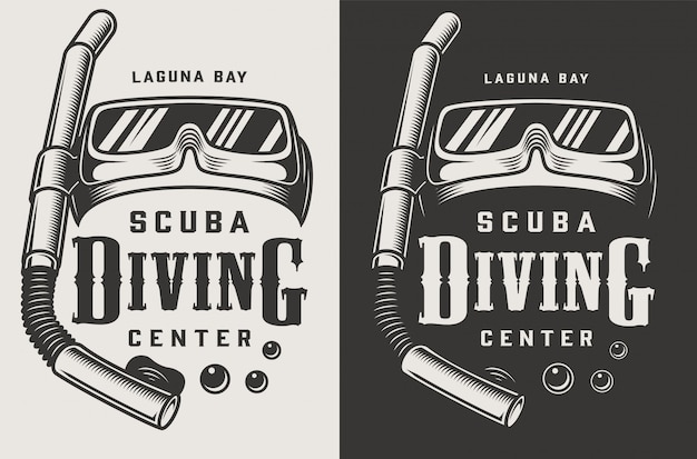 Free vector vintage diving center monochrome logotypes