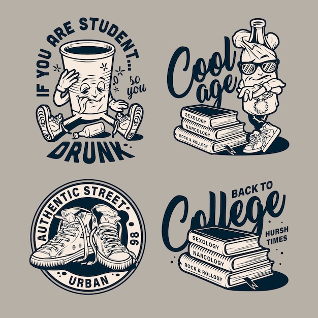 Vintage education monochrome badges