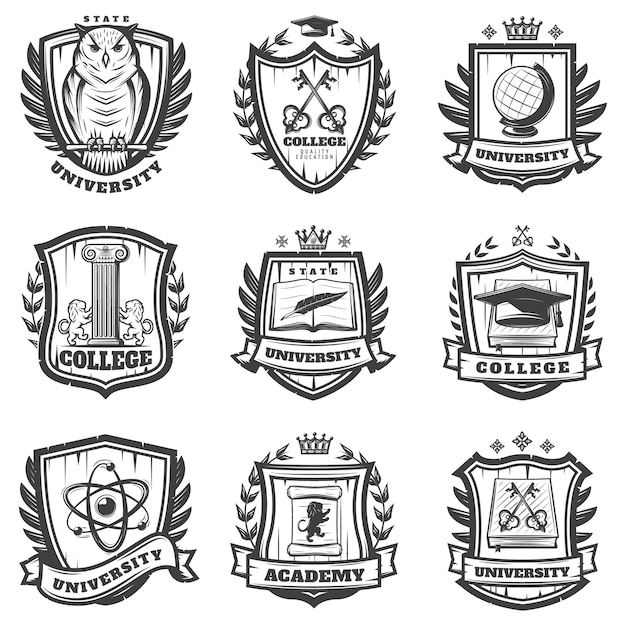 Free vector vintage educational coat of arms set