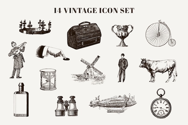 Vintage elements, animals and character set