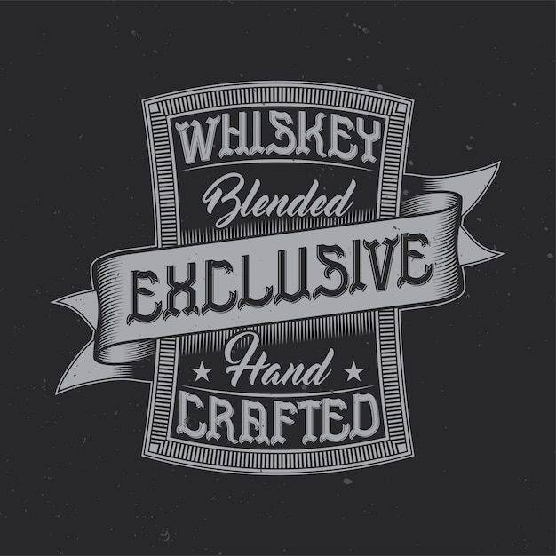 Vettore gratuito design emblema vintage con composizione calligrafica. etichetta esclusiva del whisky