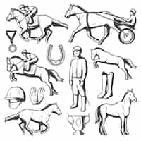 Бесплатное векторное изображение Коллекция старинных элементов конного спорта