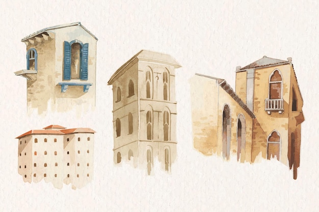 Vintage european architecture watercolor set