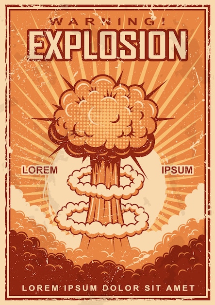 Vintage Explosion Poster on Grunge Background Free Vector