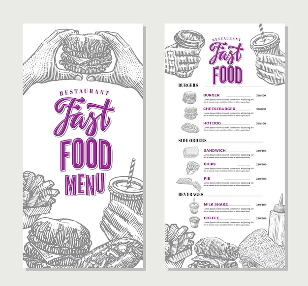 Бесплатное векторное изображение Шаблон меню ресторана винтаж быстрого питания