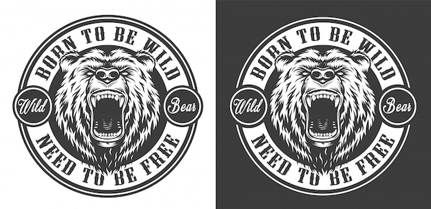 Free vector vintage ferocious bear head round emblem