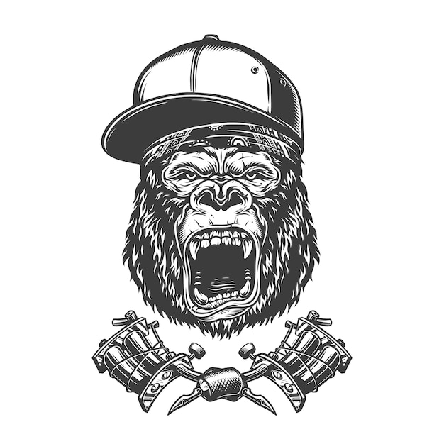 Free vector vintage ferocious gorilla head