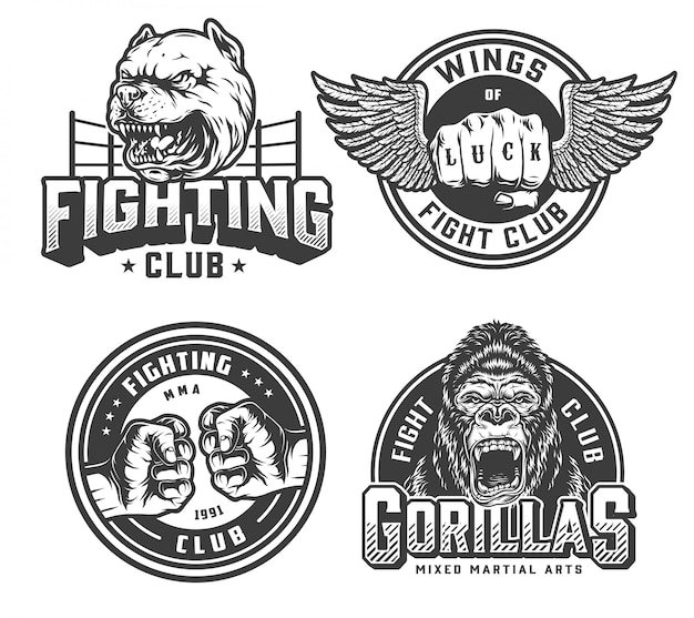 Free vector vintage fight club monochrome badges