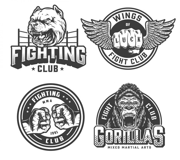 Vintage fight club monochrome badges
