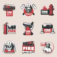 Free vector vintage fire protection logos set