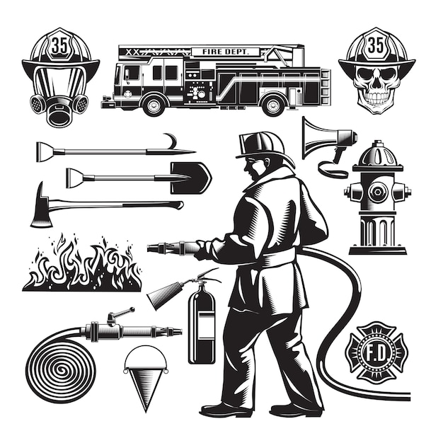 Vintage Firefighting Elements Set