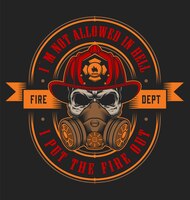 Vintage firefighting emblem concept with skull in fireman helmet illustration