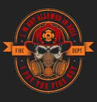 Free vector vintage firefighting emblem concept with skull in fireman helmet illustration