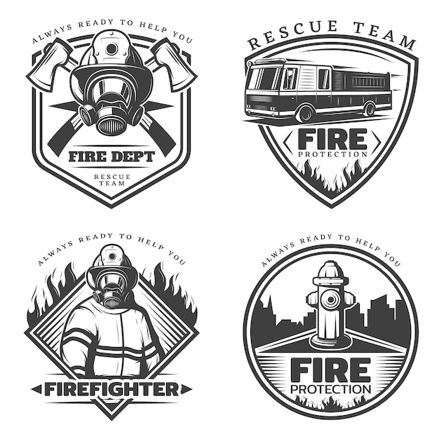 Vintage firefighting logos set