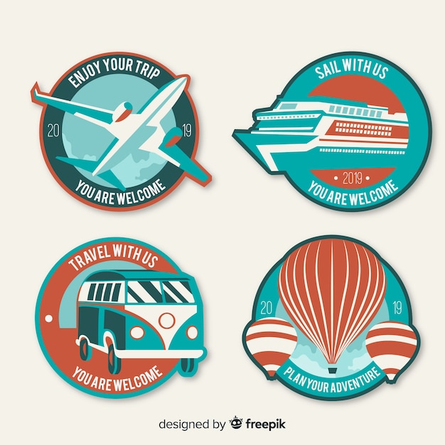 Free vector vintage flat travel logo set