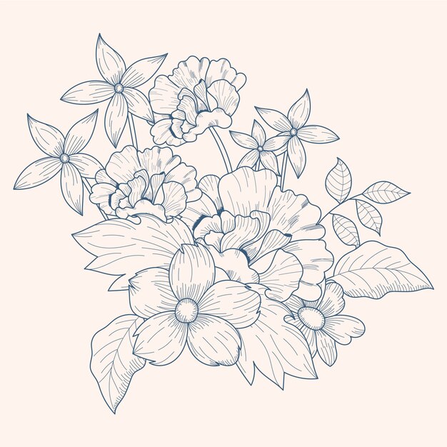 ヴィンテージの花の花束を描く