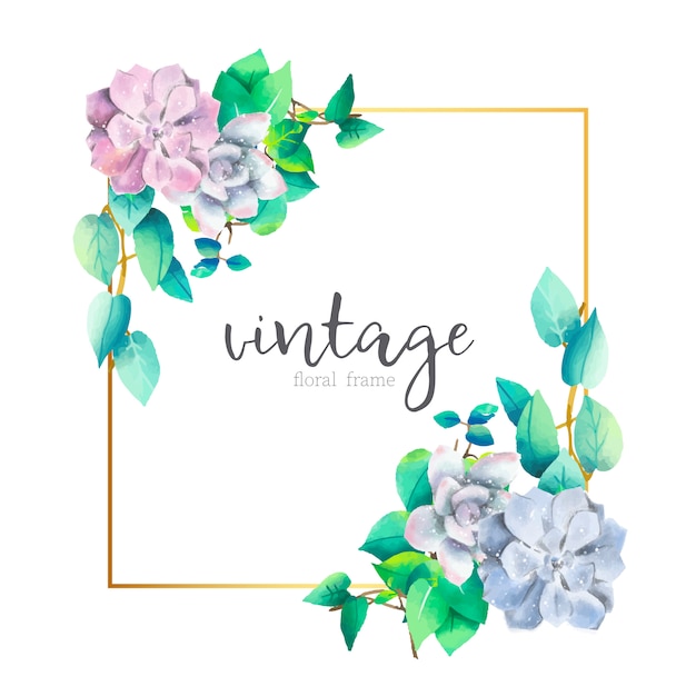 Free vector vintage floral bouquets with golden frame