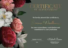 Бесплатное векторное изображение Винтажный цветочный шаблон сертификата в роскошном стиле