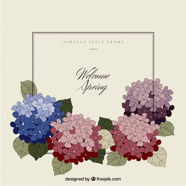 Vintage floral frame welcome spring