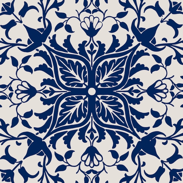 Vintage  floral ornament seamless blue pattern background