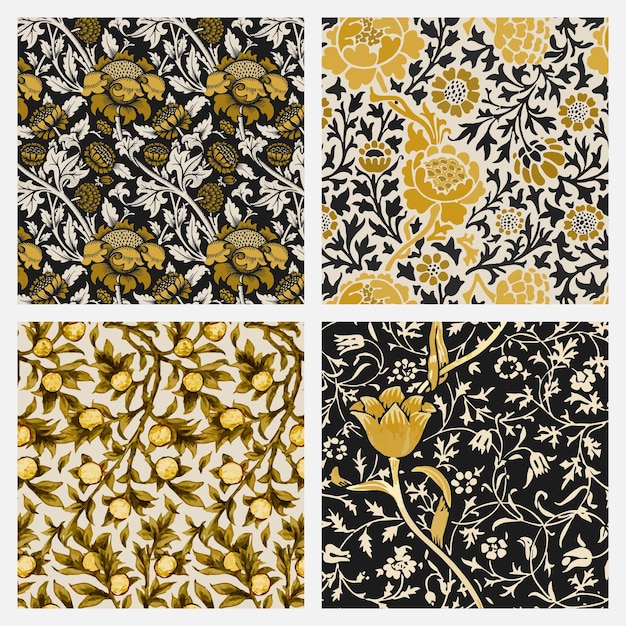 Vintage  floral ornament seamless pattern background set
