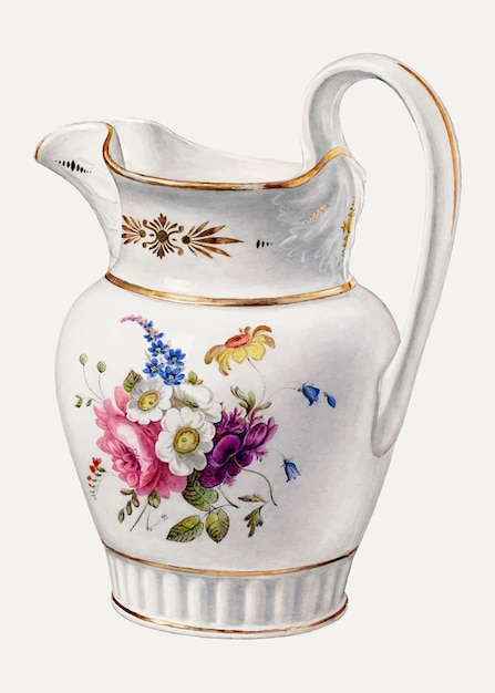 Vintage floral pitcher illustration vector, remixed from the artwork by Paul Ward