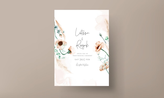 Vintage floral wedding invitation card template