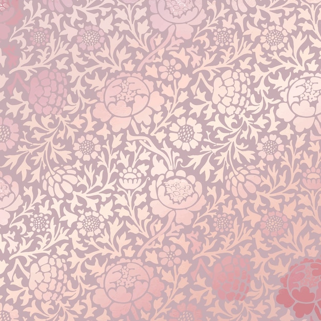 無料ベクター ヴィンテージの花の背景、美的デザインベクトルのピンクのパターン、ウィリアムモリスによるアートワークからのリミックス