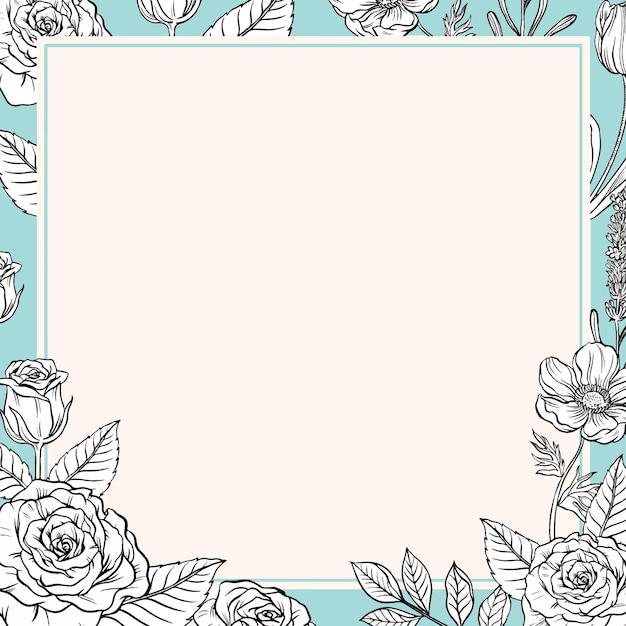 Free vector vintage flower frame background, blue botanical vector