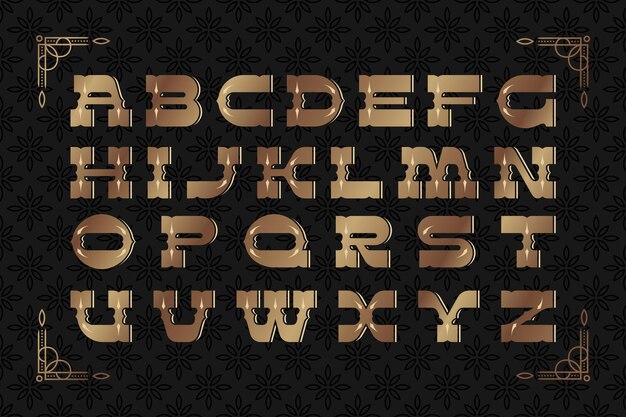 vintage font set with decorative golden design elements