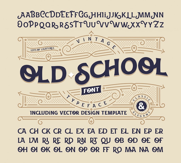 Free Vector vintage font set with decorative ornament