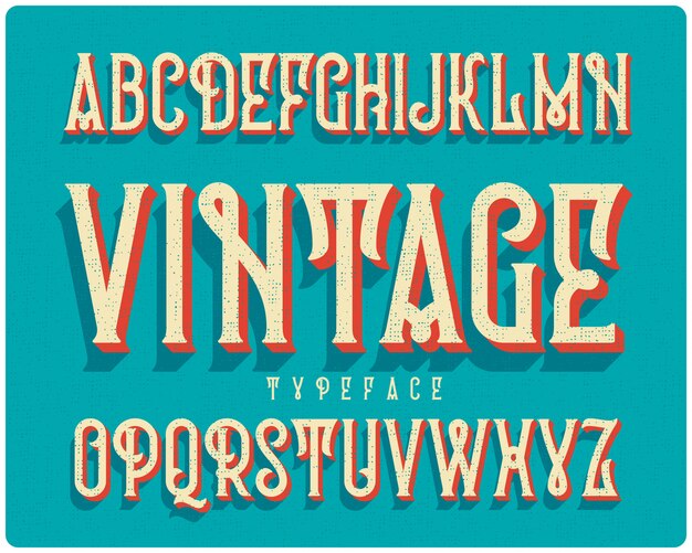 Vintage font set with extruded effect