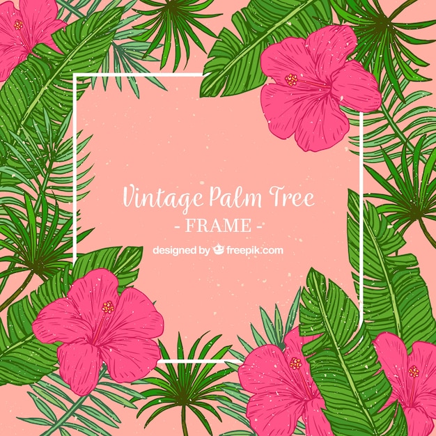 Free vector vintage frame background with hand drawn flowers