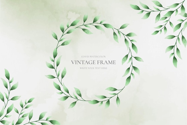 Vintage frame with watercolor leaves background