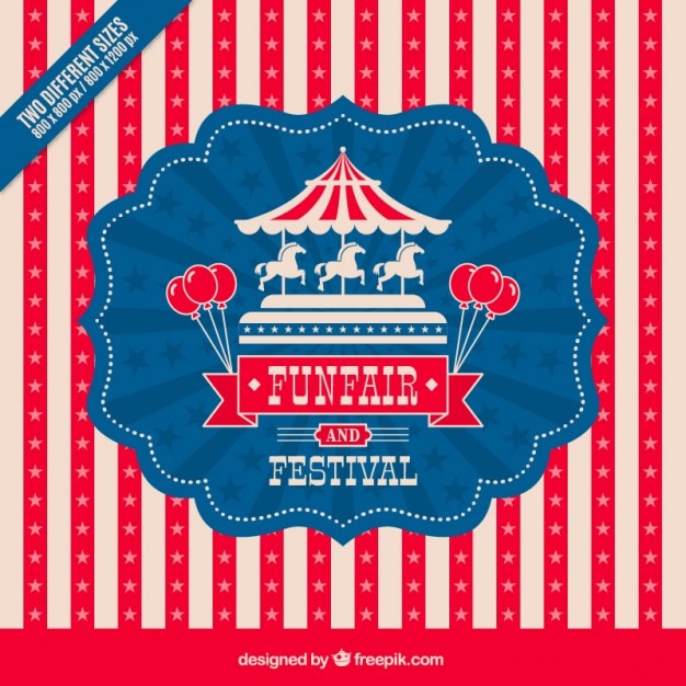 Free vector vintage funfair badge on striped background