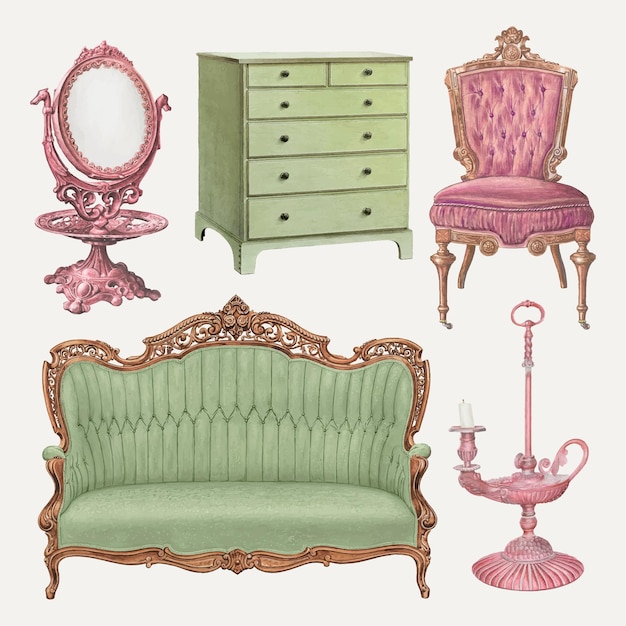 Free vector vintage furniture vector illustration set, remixed from public domain collection