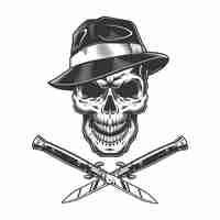 Free vector vintage gangster skull in fedora hat