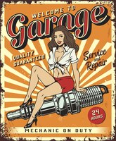 Free vector vintage garage service poster template with pin up girl