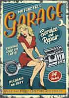 Free vector vintage garage service poster template with pin up girl