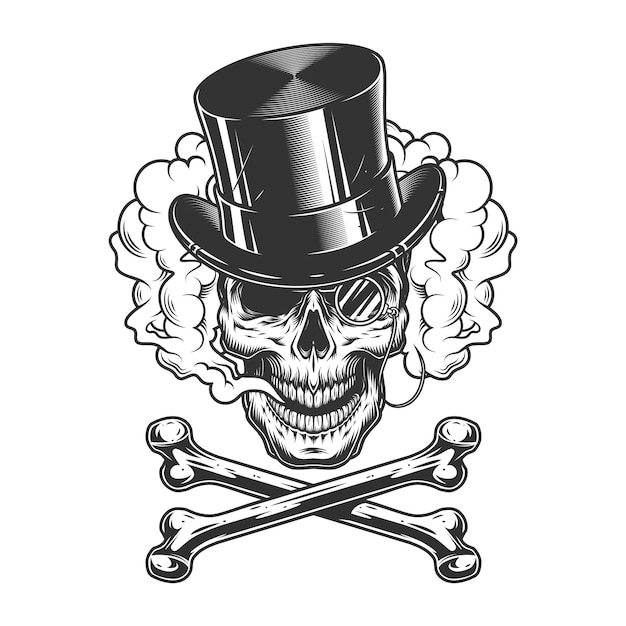 Vintage gentleman skull in cylinder hat