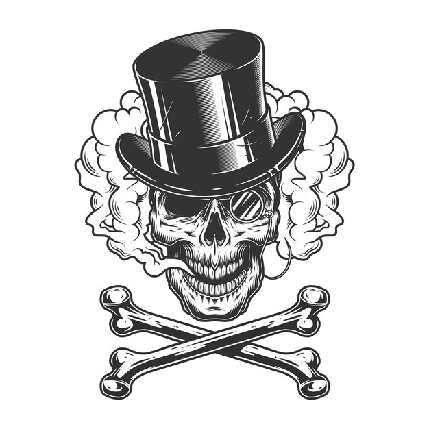 vintage gentleman skull in cylinder hat