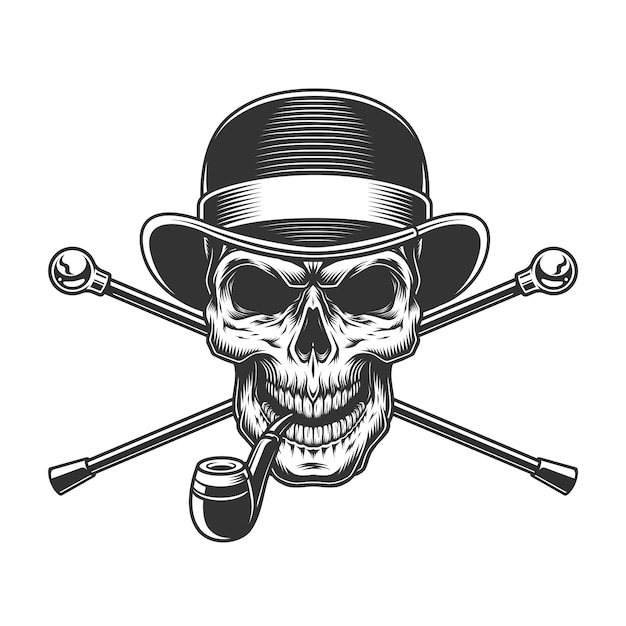 Free vector vintage gentleman skull in fedora hat