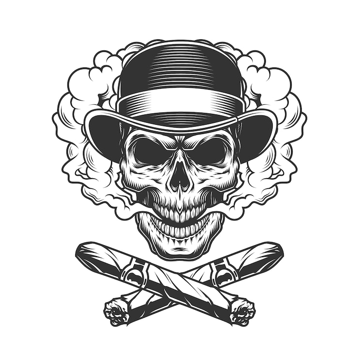 Free Vector vintage gentleman skull in fedora hat